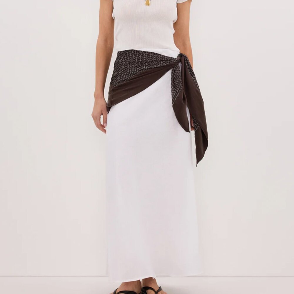 NWT DISSH Syrah White Linen Midi Skirt